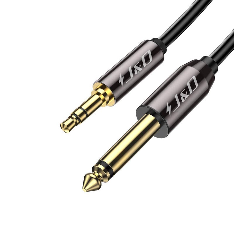 J&D 6.35mm (1/4 inch) TS to 3.5mm (1/8 inch) TRS Cable, Gold-Plated 1/4 inch Male to 3.5mm (1/8 inch) Male Mono Interconnect Heavy Duty Stereo Aux Jack Adapter Cable, 10 Feet - Image 1